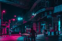 Wallpaper Man in Black Jacket Riding Bicycle at Night