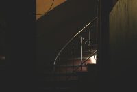 Wallpaper Black Metal Staircase in Dark Room