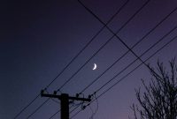 Wallpaper Black Electric Post Under Blue Night Sky
