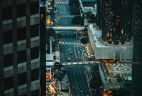 Wallpaper Aerial View of City Street at Night