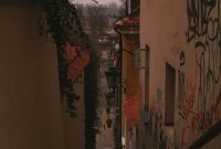 Wallpaper A Narrow Alley with Graffiti