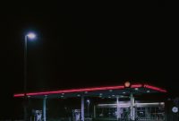 Wallpaper A Gas Station Lit Up at Night